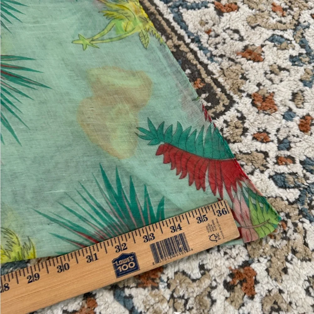 Pink, Green,‎ and Yellow Fronds On Light Green Scarf or Sarong